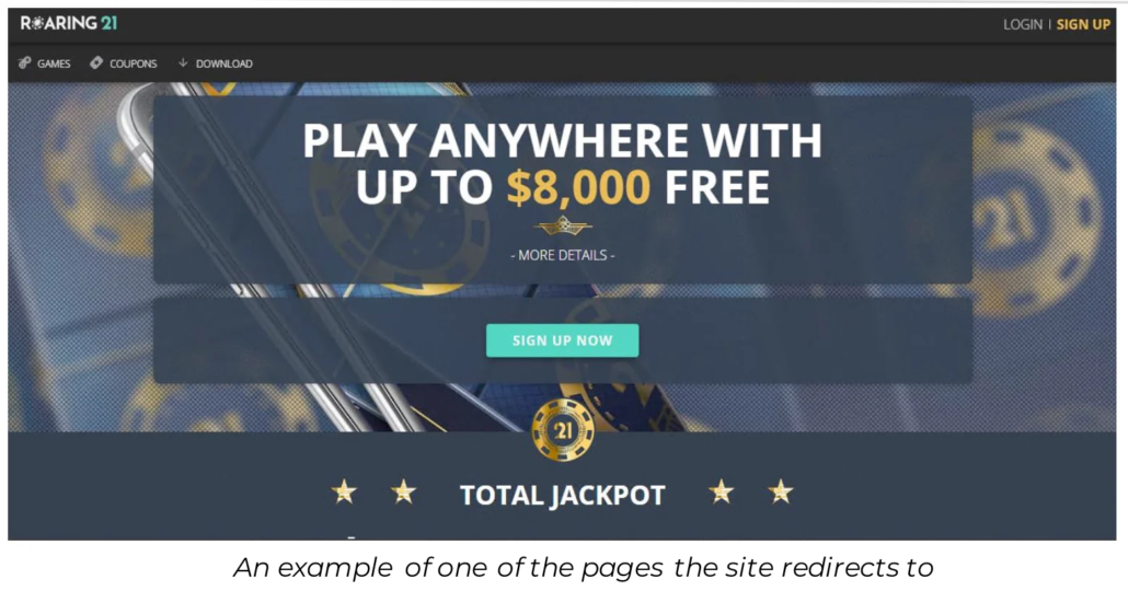 Screenshot of prize scam site